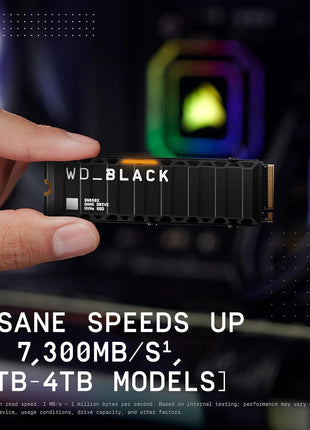 WD_Black SN850X 4TB NVMe SSD with Heatsink - M.2 2280, Up to 7,300 MB/s Read speeds, Up to 6,300 MB/s Write speeds, Gaming Expansion, High Performance Internal Solid State Drive - WDS400T2XHE
