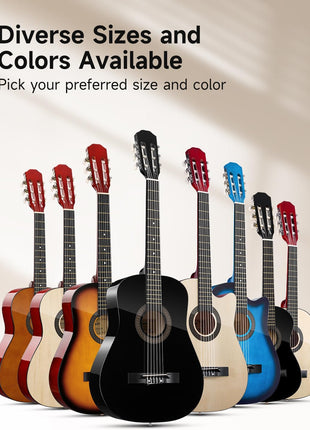 Moukey 38" Acoustic Guitar for Beginners Kids Youth Adult Dreadnought Guitarra Acustica Kit with Chord Poster, Gig Bag, Tuner, Picks, Nylon Strings, Capo, Strap - Black