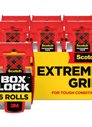Scotch Box Lock Packing Tape, Clear, Extreme Grip Box Packaging Tape for Shipping and Mailing, 1.88 in. x 22.2 yd., 6 Rolls with Dispensers