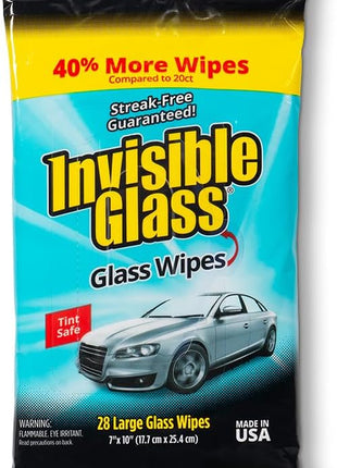 Invisible Glass 90161 Large Glass Cleaning Wipes for Streak-Free Windows, Mirrors, and Glass, Lint-Free, Ammonia-Free, Tint-Safe, for Home and Auto, Flat Pack, 28 Count