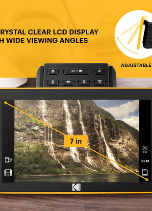 KODAK Slide N Scan Max Digital Film Scanner - Black/Yellow - Tiltable 7-Inch LCD with Gallery Mode & Photo Scanner Preview - Quick-Feed Tray for Slide Digitizer