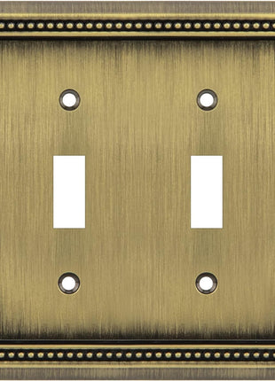 Henne Bery Sunken Pearls Heavy Duty Decorative Wall Plate Switch Plate Outlet Cover (Double Toggle, Antique Brass)