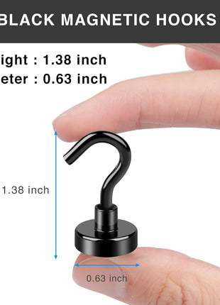 LOVIMAG Black Magnetic Hooks, 30Lbs Strong Magnetic Hooks Heavy Duty with Epoxy Coating for Refrigerator, Magnetic Cruise Hooks for Hanging, Classroom, Office, and Kitchen - Pack of 12
