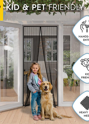 AUGO Magnetic Screen Door - Self Sealing, Heavy Duty, Hands Free Mesh Partition Keeps Bugs Out - Pet and Kid Friendly - Patent Pending Keep Open Feature - 38 Inch x 83 Inch