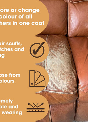 Furniture Clinic Leather Repair Paint | 2-in-1 Seal and Color | Use on Scratches, Tears, and Holes in Car Seats, Furniture | Quick and Easy Leather Repair Kit for Furniture (Dark Brown, 50ml / 1.7oz)