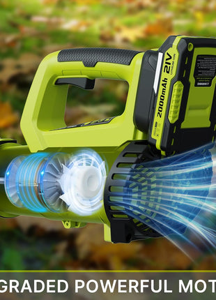 Leaf Blower, 21V Cordless Electric Blower with 2 2.0Ah Batteries and 1 Hour Fast Charger, Lightweight Leaf Blower for Patio Cleaning, Lawn Care, Blowing Fallen Leaves and Dust, etc.