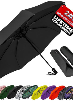 SIEPASA Compact Travel Umbrella - Windproof Auto Open/Close, Small Folding Umbrella for Rain - Lightweight & Durable with Fiberglass Frame, Waterproof Canopy - Fits Backpack, Purse, Suitcase. (Black)