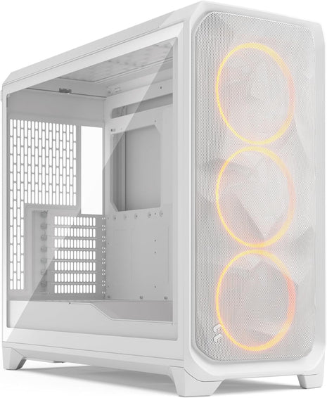 Fractal Design Meshify 3 XL White Tempered Glass Clear Tint - High Airflow PC Gaming Case - Mesh Front Panel - Three ARGB Momentum 14 Gen 2 Fans Included - Spacious Interior - GPU up to 512mm