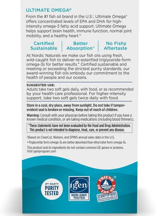 Nordic Naturals Ultimate Omega, Lemon Flavor   60 Soft Gels   1280 mg Omega 3   High Potency Fish Oil Supplement with EPA & DHA   Promotes Brain & Heart Health   Non GMO   30 Servings
