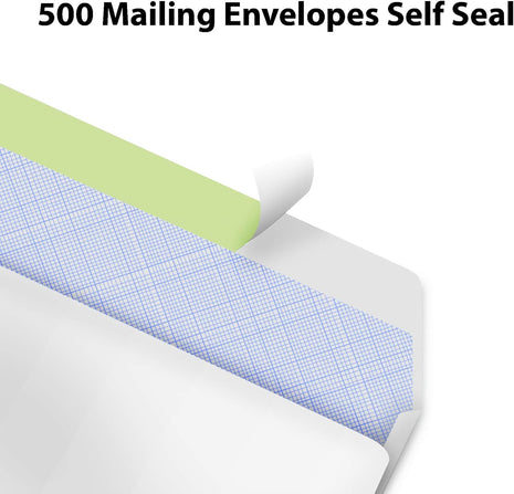 #10 Envelopes Letter Size Self Seal | 500 Business Mailing Security Peel and Sealing Envelope | 100% Tinted | no 10 White Windowless Legal Regular Plain Envelops Pack | 4-1/8 x 9-1/2 Inches | 24 LB