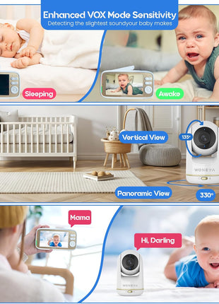 Smart Baby Monitor, 5inch HD IPS Screen, 1500ft Long Range, 48 Hours Battery, White Noises & Lullabies, 2K HD Camera, Customizable Safe Zones, Motion Detection, VOX, Free Secure Phone App