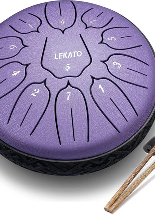 LEKATO Steel Tongue Drum 6 Inch 11 Notes, Rain Drum D Major Handpan Drum for Meditation Yoga Beginner Christmas Gift for Families/Friends,Purple
