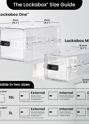 Lockabox OneTM | Premium Lock Box | Medium Combination Lock Box For Food, Medicine & Home Safety | External Size 12 x 8 x 6.6 inches (Crystal)