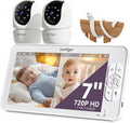 Comfyer BM01 7inch HD Split-Screen Baby Monitor, Video Baby Monitor with 2 Cameras and Audio, No WiFi Monitor with a Flexible Bracket, Up to 2 Days in VOX Mode with Sound Alert, 4X Zoom, Night Vision