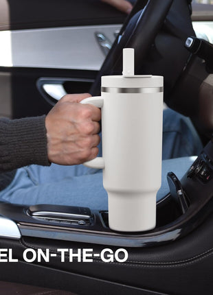 ENCOOL 40 oz Tumbler with Handle and Straw: Stainless Steel Insulated Tumbler Keeps Cold for 24 Hours, Leakproof Travel Cup Fits in Cup Holder and BPA-Free, Cotton Candy