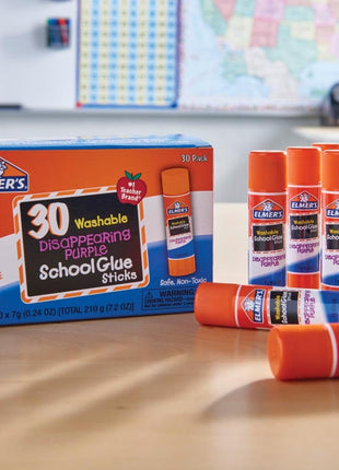 Elmer's Disappearing Purple School Glue Sticks, Washable, 7 Grams, 30 Count - Posters, Back to School, Bulk Pack for Classrooms, #1 Teacher Brand