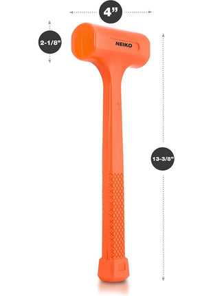 NEIKO 02847A 2 LB Dead Blow Hammer, Neon Orange | Unibody Molded | Checkered Grip | Spark and Rebound Resistant