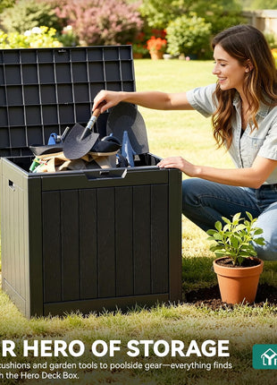 YITAHOME 30 Gallon Deck Box Outdoor Storage Box, Waterproof Resin Package Delivery and Storage Box with Lockable Lid for Patio Furniture Cushions, Pool Accessories, Garden Tools, Black
