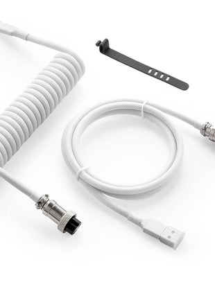 GUNMJO Pro Custom Coiled USB C Cable for Gaming Keyboard, Double-Sleeved Mechanical Keyboard Cable with Detachable Metal Aviator, 1.5M USB-C to USB-A, White Color (White)