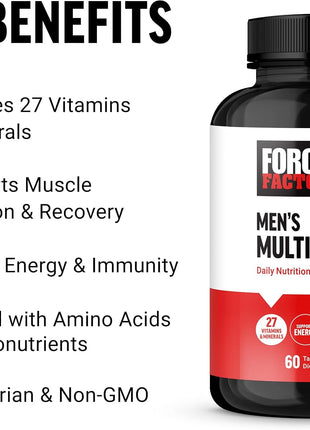 Force Factor Men's Multivitamins, Multivitamin for Men Plus Amino Acids | Supplement with 27 Vitamins and Minerals, and Phytonutrients to Support Energy, and Immunity, 60 Tablets