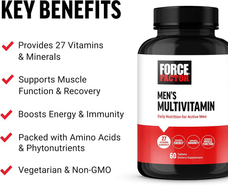 Force Factor Men's Multivitamins, Multivitamin for Men Plus Amino Acids | Supplement with 27 Vitamins and Minerals, and Phytonutrients to Support Energy, and Immunity, 60 Tablets