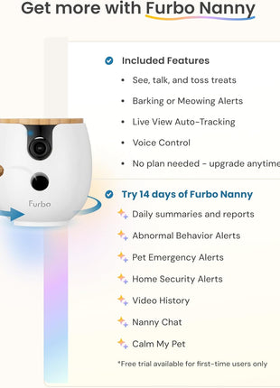 Furbo Mini 360° 2K QHD Pet Camera: Basic See, Talk & Toss Features, No AI Alerts, No Subscription Required, Dog & Cat Rotating Treat Dispenser w/Phone App, Smart Indoor Cam, 2-Way Audio & Night Vision