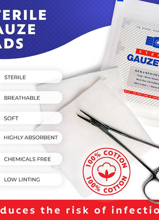100pc Large Sterile Gauze Pads 4x4 Sterile for Wounds Bulk - 12ply Woven Gauze Sponges 4x4 Sterile - USP IV Breathable Mesh 4x4 Gauze Pads Sterile for Enhanced Absorption - First Aid Medical
