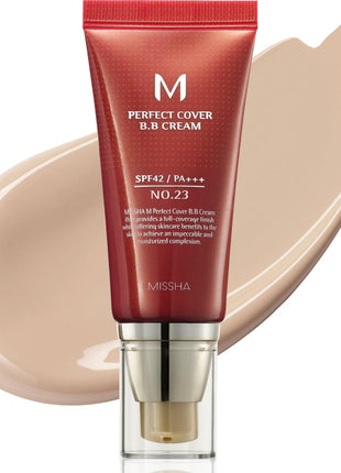 MISSHA M Perfect Cover BB Cream No.23 Natural Beige -Light/Medium with Cool/Neutral Undertone SPF 42 PA +++ 1.69 Fl Oz - Tinted Moisturizer for face with SPF