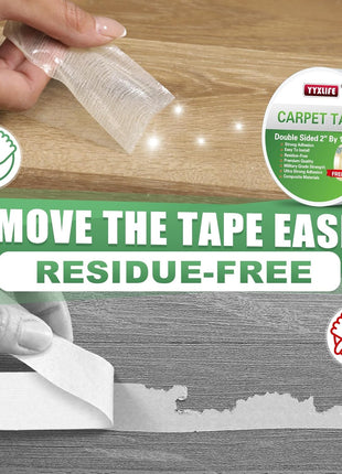 YYXLIFE Double Sided Carpet Tape for Area Rugs & Hardwood Floors, 2" x10YD | Removable Rug Tape, Residue-Free, Heavy Duty Adhesive, Non-Slip Anti-Curling Floor Tape for Mats, Carpets, Tile, White
