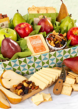 A Gift Inside Classic Fresh Fruit Basket Gift with Crackers, Cheese and Nuts for Holiday, Thank You, Birthday, Get Well, Anniversary, Corporate