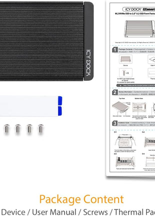 ICY DOCK M.2 PCIe 3.0/4.0 NVMe SSD to 2.5" U.2 SSD Converter / Mounting Adapter with Heatsink | EZConvert MB705M2P-B