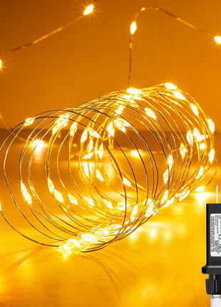 Minetom Fairy Lights Plug in, 33Ft 100 LEDs Waterproof Silver Wire Firefly Lights, Adaptor Included, Starry String Lights for Wedding Indoor Outdoor Christmas Patio Garden Decoration, Warm White