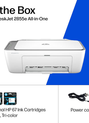 HP DeskJet 2855e Wireless All-in-One Color Inkjet Printer, Scanner, Copier, Best-for-home, 3 months of Instant Ink included, Single-band Wi-Fi connectivity (588S5A)