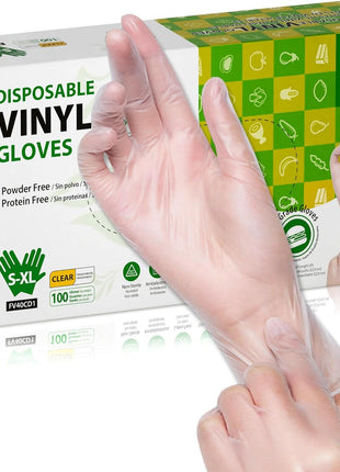 SWIFTLITE Disposable Vinyl Gloves, Food Safe, Latex-Free Powder-Free Clear Plastic Gloves for Cooking, House Clean, Food Prep (100, Medium)
