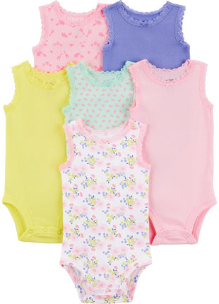Simple Joys by Carter's Baby Girls' Short-Sleeve Bodysuit, Pack of 6, Multicolor/Dinosaur/Floral/Forest Animals/Fruit/Hearts, 0-3 Months