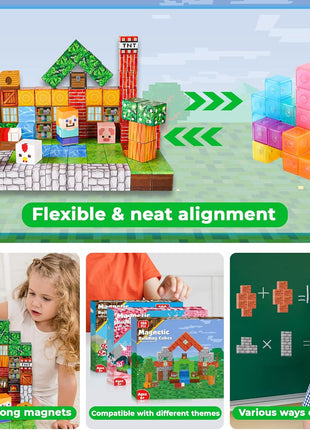 Goody King Magnetic Blocks |100PCS Magnetic Building Cube Game, Constructions Toys for Boys & Girls Age 3-4, 5 6 7 8 9 10, STEM Montessori Stacking Toy, Sensory Tiles Building Birthday for Toddlers
