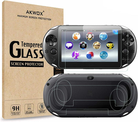 2 Front+2 Back Covers Screen Protectors Compatible with Sony PlayStation Vita 2000, 9H Tempered Glass Front and HD Clear PET Back Film