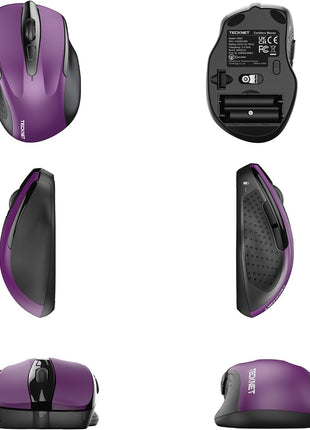 TECKNET Wireless Mouse, 2.4G Ergonomic Computer Mouse, 2600 DPI, Purple | Ergonomic Design with Side Grips, Adjustable DPI, 2-Year Battery, Compact Size, USB-A Plug & Play, Wide OS Compatibility