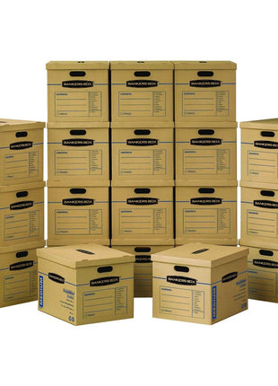 Bankers Box Medium Classic Moving Box 20 Pack, Reinforced Handles, Tape-Free Assembly, Box with Lid, 19-in x 14.5-in x 15.5-in (8817202)