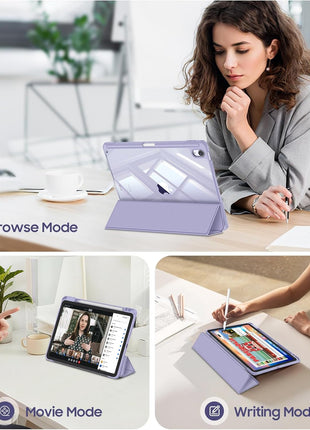 Fintie Clear Case for iPad Air 11-inch & iPad Air 5th/4th Generation 10.9" | Hybrid Slim Design, Shockproof Cover with Transparent Back Shell & Pencil Holder, Viewing & Typing Angles, Lilac Purple
