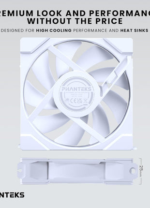 Phanteks M25-120 Gen2 Reversed Blade, 120mm ARGB High Performance Cooling Fans, Daisy-Chain Unified Fan Frame, Infinity Mirror hub, Single Cable Connection, White