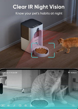 Automatic Cat Feeder with 2K Camera, Laser Tease Pet, 2.4 & 5GHz WiF Pet Feeder for Cat & Dog, Schedule Feeding Pet Food Dispenser w/Camera Rotates Up and Down, Night Vision, 2-Way Audio, 4L