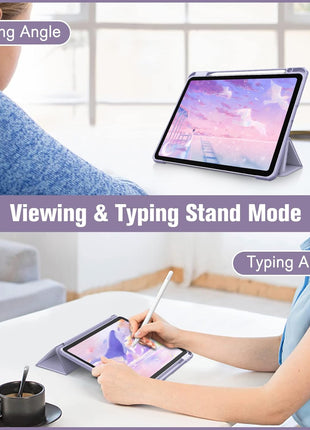 Fintie Clear Case for iPad Air 11-inch & iPad Air 5th/4th Generation 10.9" | Hybrid Slim Design, Shockproof Cover with Transparent Back Shell & Pencil Holder, Viewing & Typing Angles, Lilac Purple