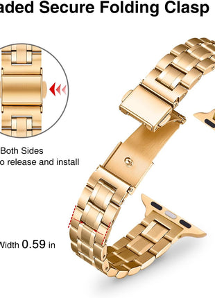 STIROLL Thin Replacement Band Compatible for Apple Watch 38mm 40mm 41mm 42mm(Series 11 10), Stainless Steel Metal Wristband Women Men for iWatch SE Series 9 8 7 6 5 4 3 2 1, Gold
