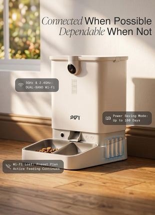 Automatic Cat Feeder with Camera for Multiple Cats & Dogs, 6L Dual Hopper | AI Recognition for Up to 3 Pets, 5/2.4 GHz WiFi App Control, 1080p Dual Cameras, Night Vision, Two-Way Audio