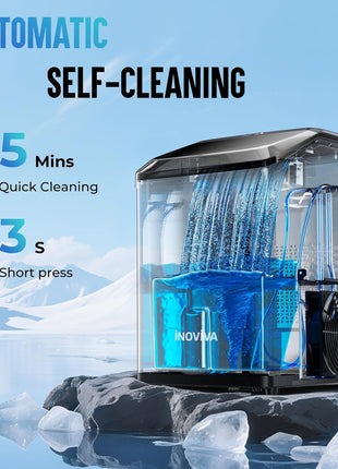 inoviva Nugget Ice Maker Countertop, 40lbs/24H Soft Chewable Pellet Ice Machine with Self-Cleaning, Sonic Ice Maker for Home Kitchen,Office - Black Stainless