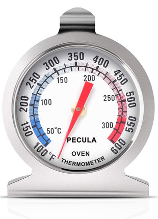 Stainless Steel Oven Thermometer 50-300°C/100-600°F, Analog Instant Read, Battery-Free Kitchen Cooking Thermometer, Hook & Stand Design Food Thermometer for Oven, Grill, Smoker, Fryer