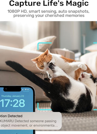 FUKUMARU Automatic Cat Feeder with Rotating Camera,1080P HD Video with Night Vision, 5G WiFi APP Control Pet Feeder, 2-Way Audio, Low Food, Motion & Sound Alerts