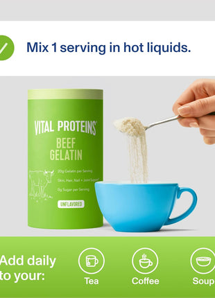 Vital Proteins Beef Gelatin Powder - Grass-Fed 16.4 oz | Grass-Fed Beef Gelatin, Supports Culinary & Baking Applications, Unflavored, 23 Servings