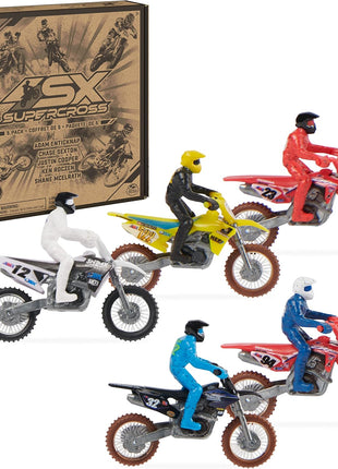 Supercross Authentic Die-Cast Motorcycles & Riders, 5-Pack | Includes 5 Bikes with Attached Pro Riders Like Ken Roczen, Metal Die-Cast Motors & Forks, Pretend Play Gifts for Kids Ages 3+
